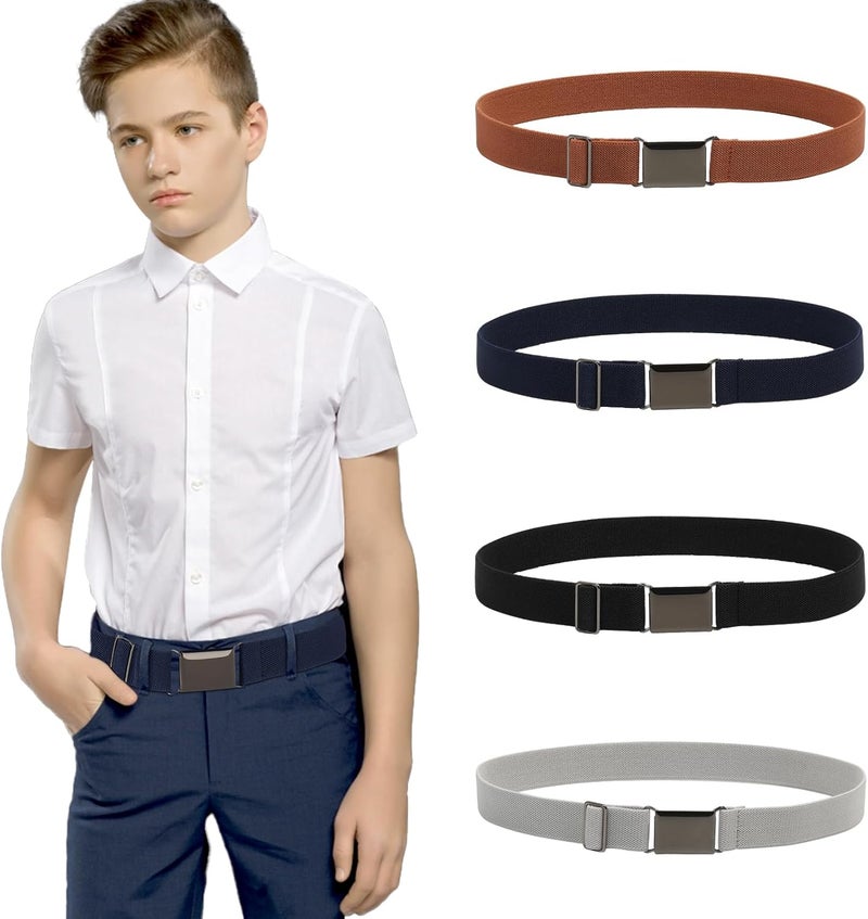 Kajeer Kids Belts 2 Pack for Boys Girls Elastic,Adjustable Silver Square Buckle Boy Toddler Belt for School Uniforms Causal - Image 1